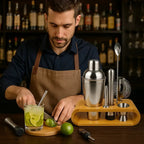 Kit Barman 10 Peças em Inox com Coqueteleira 550 ml e Base de Madeira – foto 6