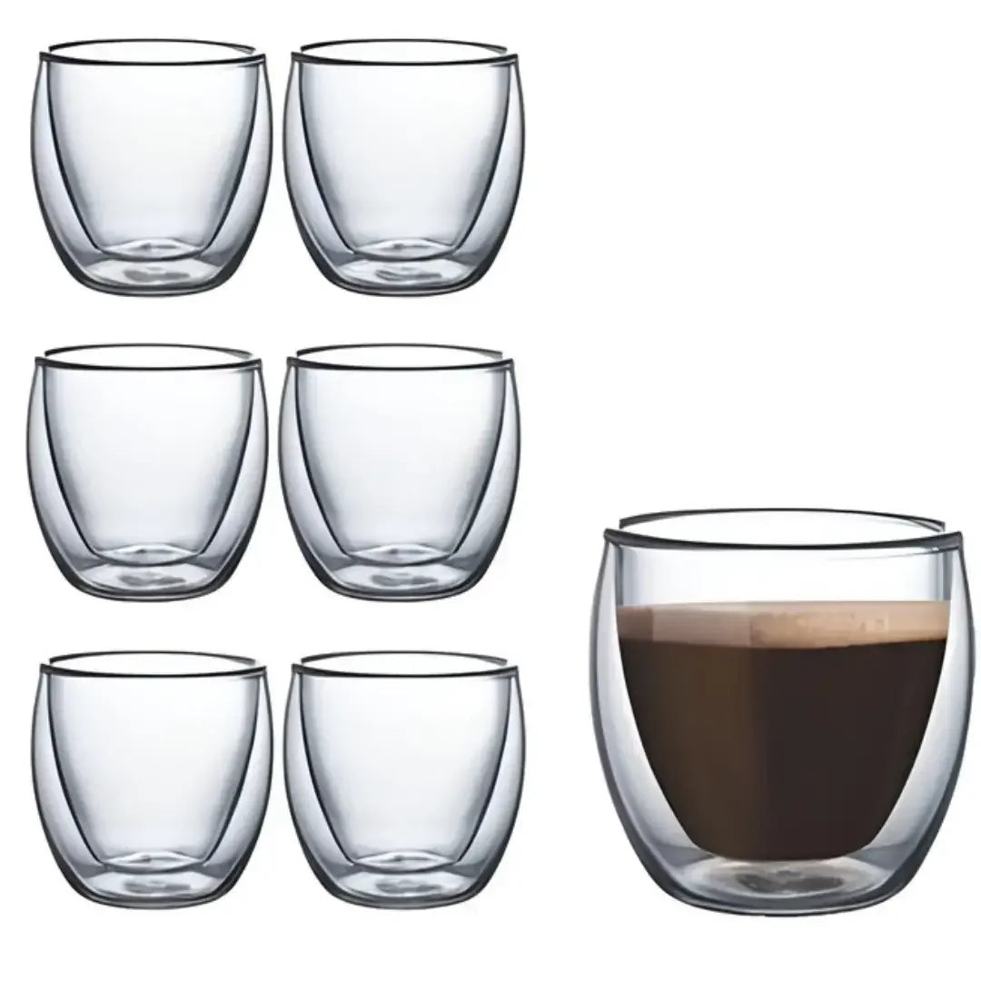 Kit Copos de Vidro Parede Dupla 100 ml para Café, 2, 4 ou 6 Unidades