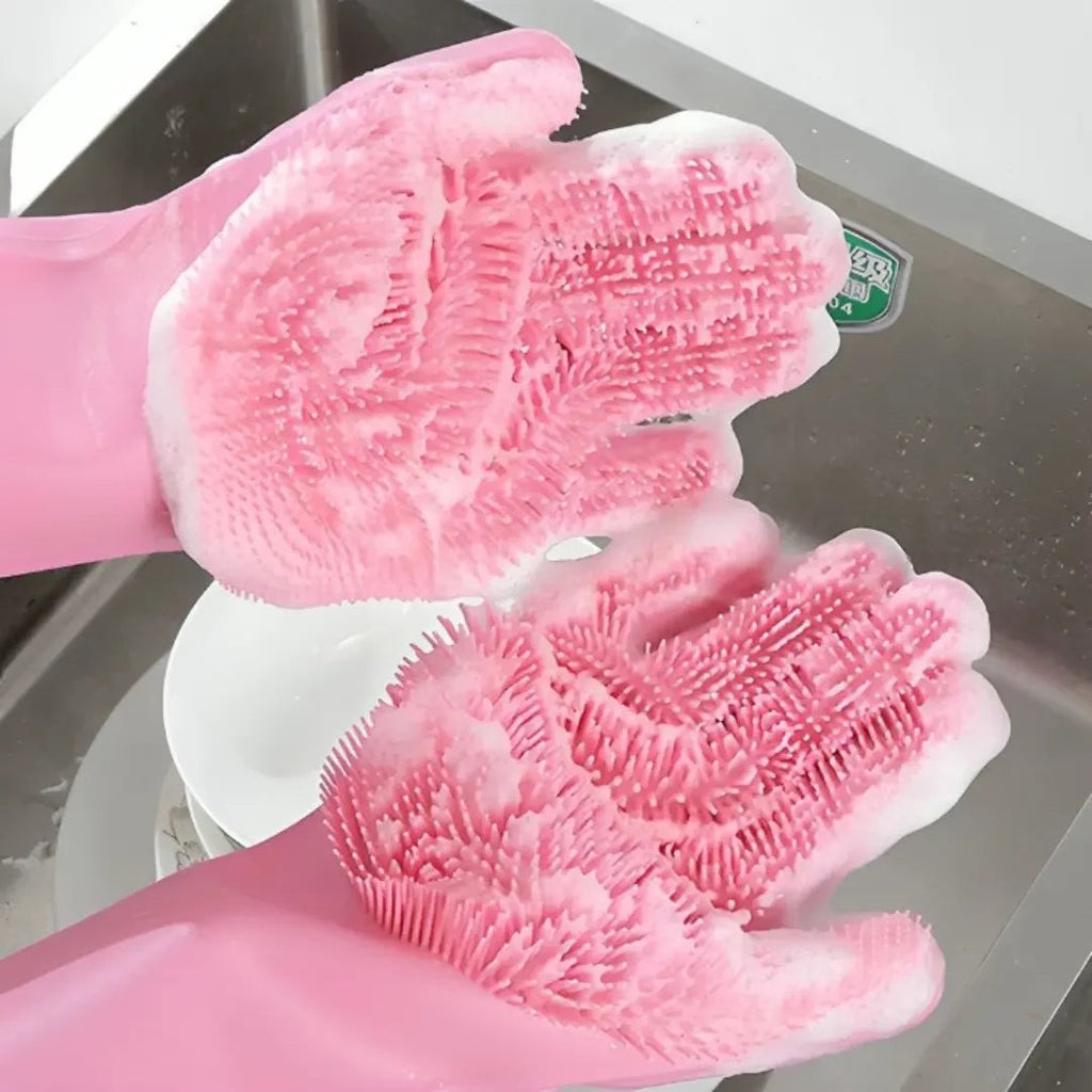 Luva de Silicone Multiuso com Cerdas para Limpeza e Louça