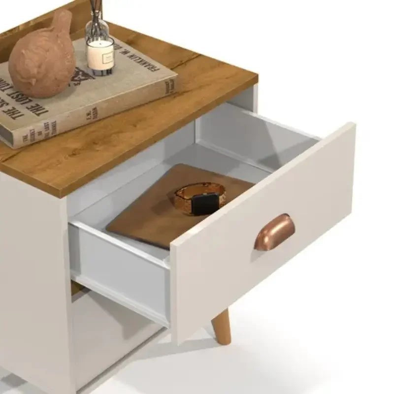 Mesa de Cabeceira Retrô com 2 Gavetas e Pés Palito em MDP – foto 5