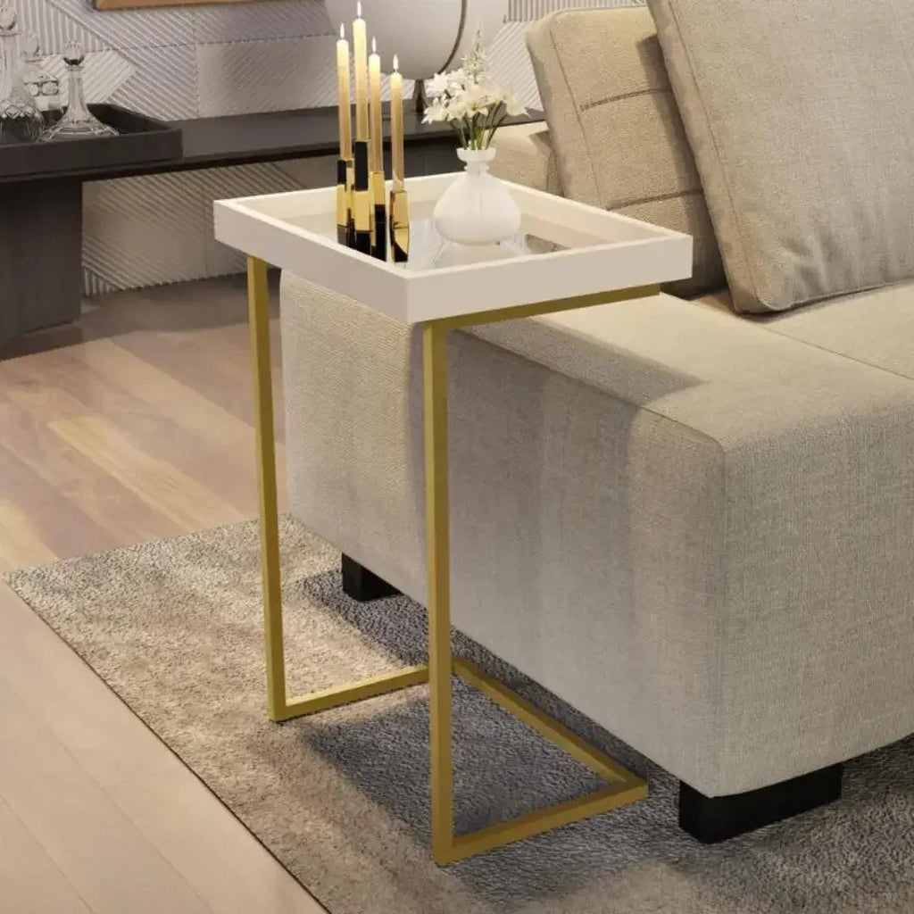 Mesa Lateral de Apoio para Sofá com Bandeja Espelhada 70 cm