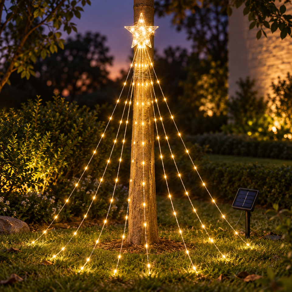 Pisca-Pisca Solar para Árvore com Estrela 200 LEDs