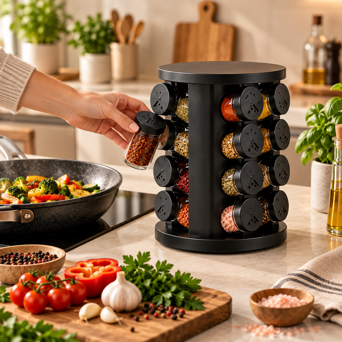 Porta-Temperos Giratório 360° com 6, 9 ou 12 Potes de Vidro – foto 4