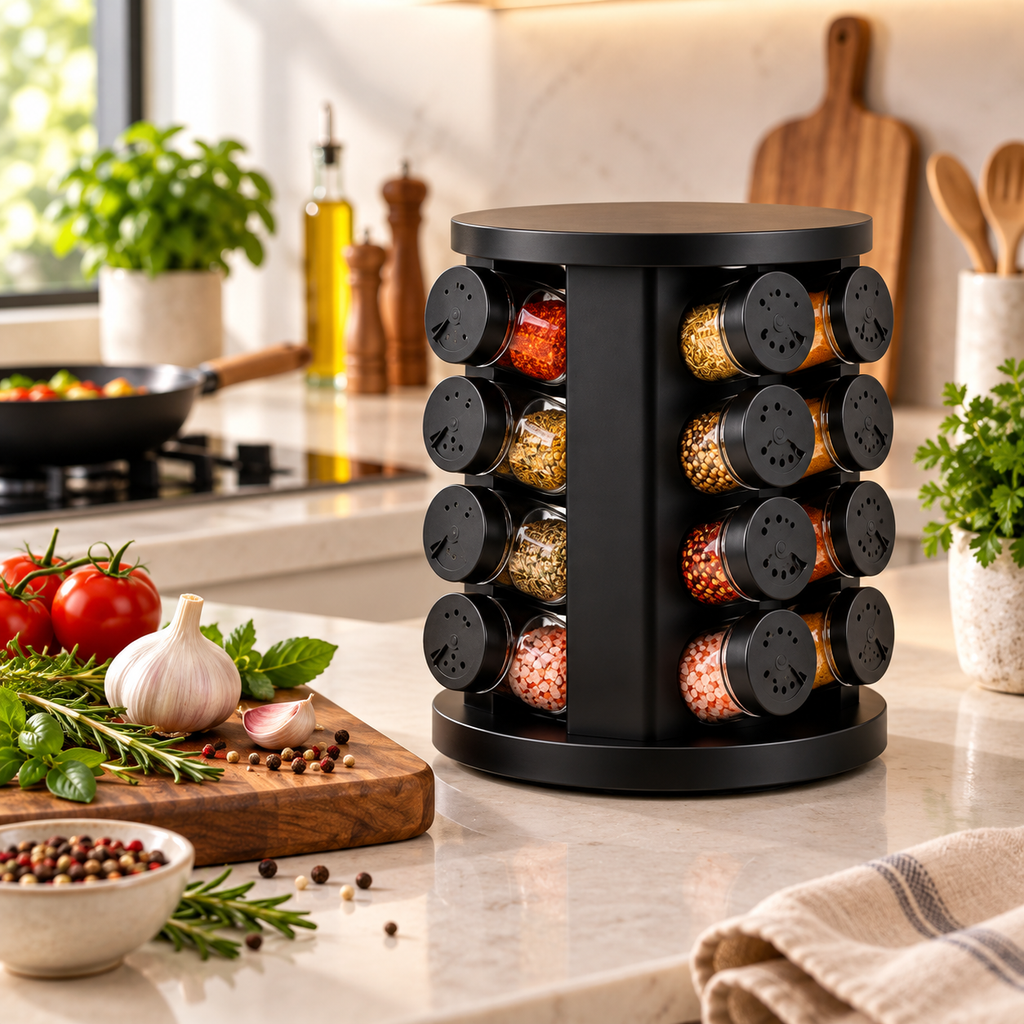 Porta-Temperos Giratório 360° com 6, 9 ou 12 Potes de Vidro – foto 5