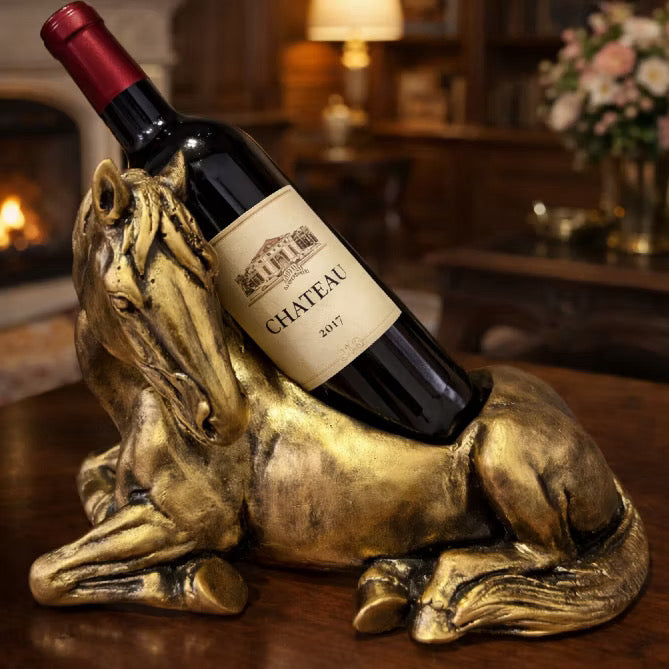 Porta-Vinho Decorativo Cavalo em Resina Dourada para 1 Garrafa