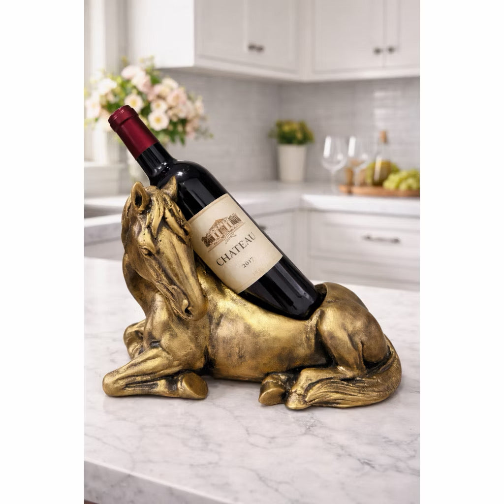 Porta-Vinho Decorativo Cavalo em Resina Dourada para 1 Garrafa – foto 2