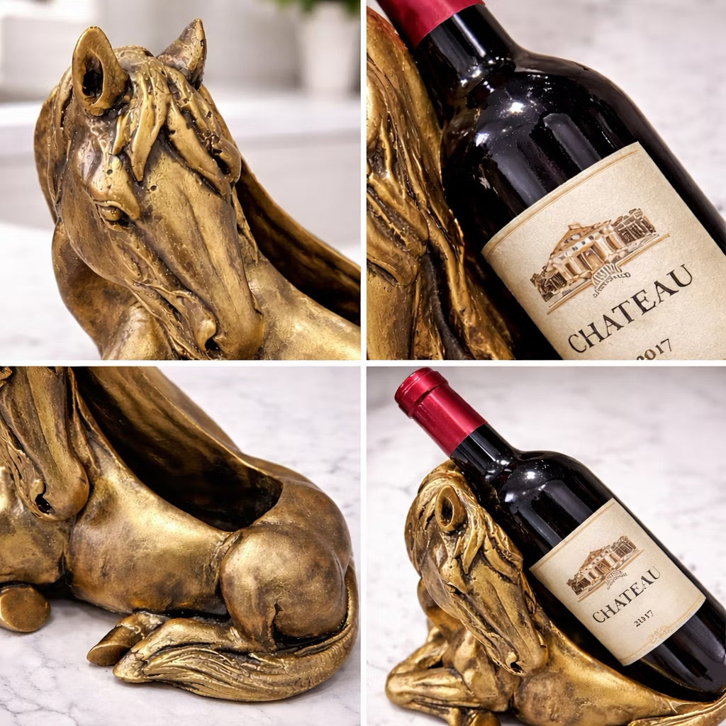 Porta-Vinho Decorativo Cavalo em Resina Dourada para 1 Garrafa – foto 3