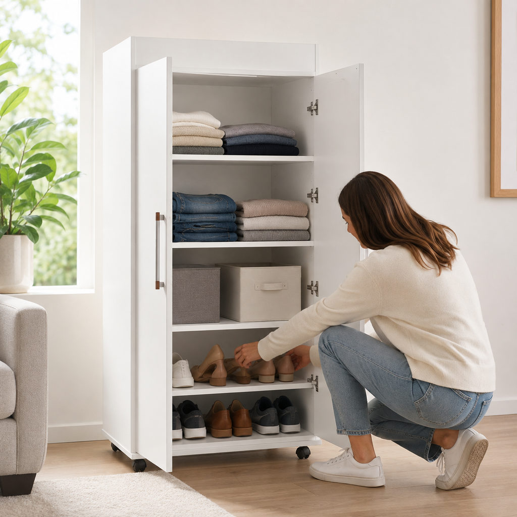 Sapateira com 2 Portas, 3 Prateleiras e Rodízios – foto 6