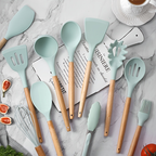 Kit 12 Utensílios de Silicone com Cabo de Madeira e Suporte – foto 5