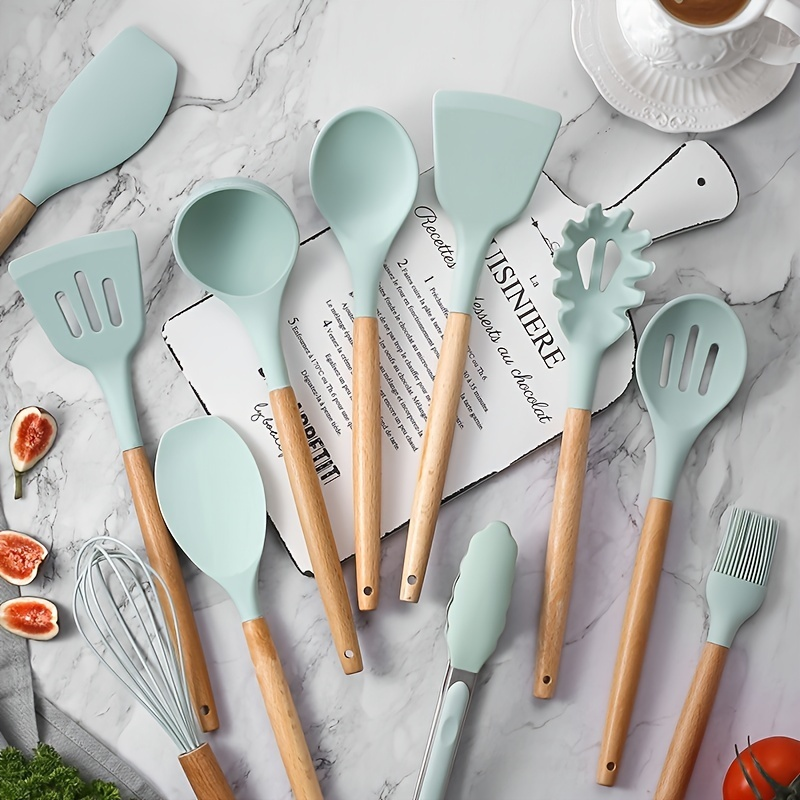 Kit 12 Utensílios de Silicone com Cabo de Madeira e Suporte – foto 5
