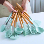 Kit 12 Utensílios de Silicone com Cabo de Madeira e Suporte – foto 4