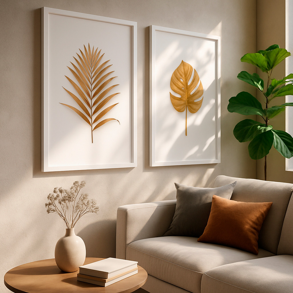 Kit 2 Quadros Decorativos Folhas Douradas para Sala e Cozinha – foto 5