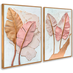Kit 2 Quadros Decorativos Folhas Rosê e Douradas com Efeito Relevo – foto 4