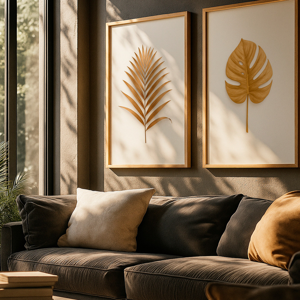 Kit 2 Quadros Decorativos Folhas Douradas para Sala e Cozinha – foto 9