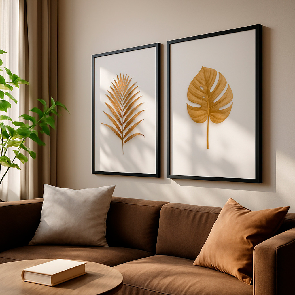Kit 2 Quadros Decorativos Folhas Douradas para Sala e Cozinha – foto 6