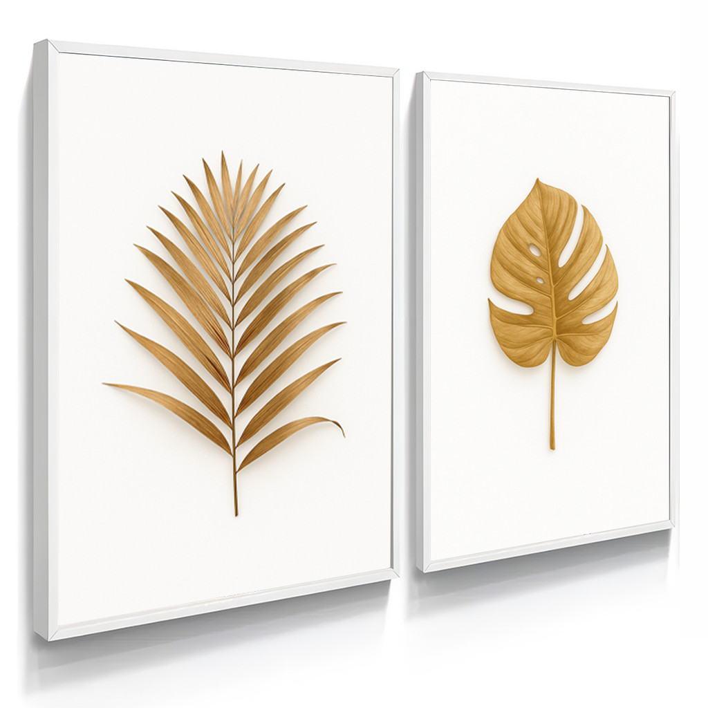 Kit 2 Quadros Decorativos Folhas Douradas para Sala e Cozinha – foto 4