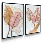 Kit 2 Quadros Decorativos Folhas Rosê e Douradas com Efeito Relevo – foto 2
