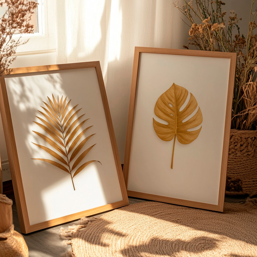 Kit 2 Quadros Decorativos Folhas Douradas para Sala e Cozinha – foto 7