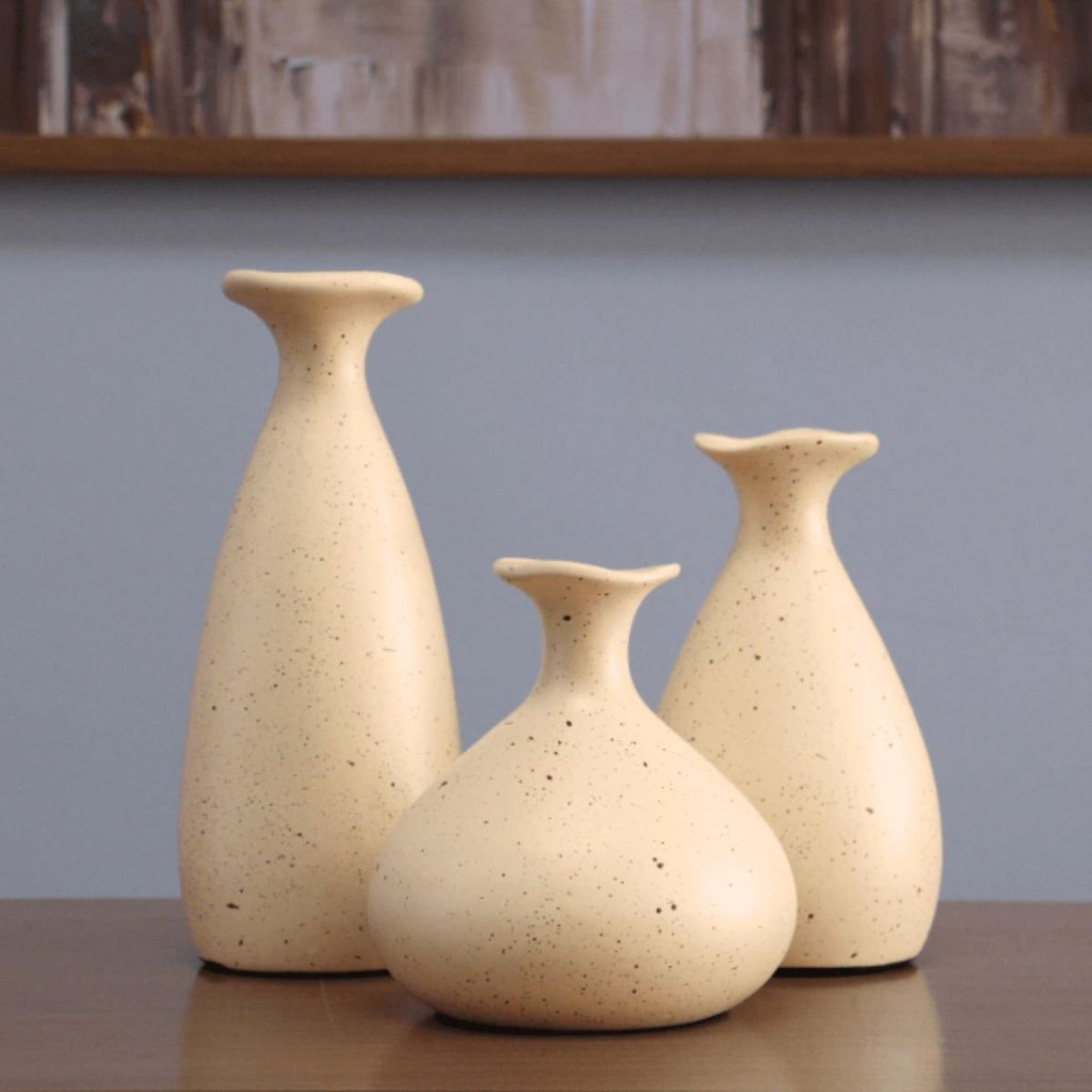 Trio de Vasos Decorativos Formato Garrafa em Cerâmica – foto 6