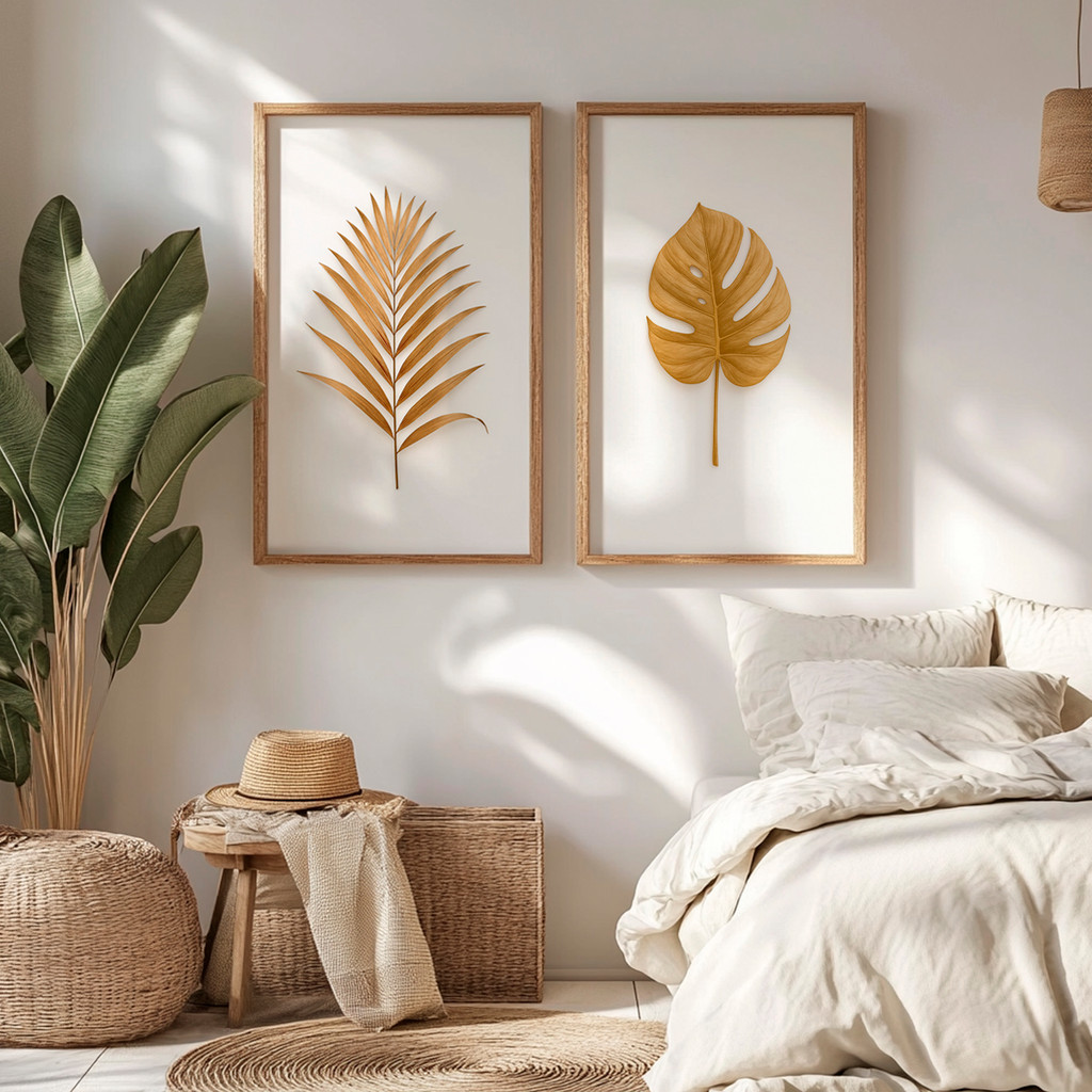 Kit 2 Quadros Decorativos Folhas Douradas para Sala e Cozinha – foto 8