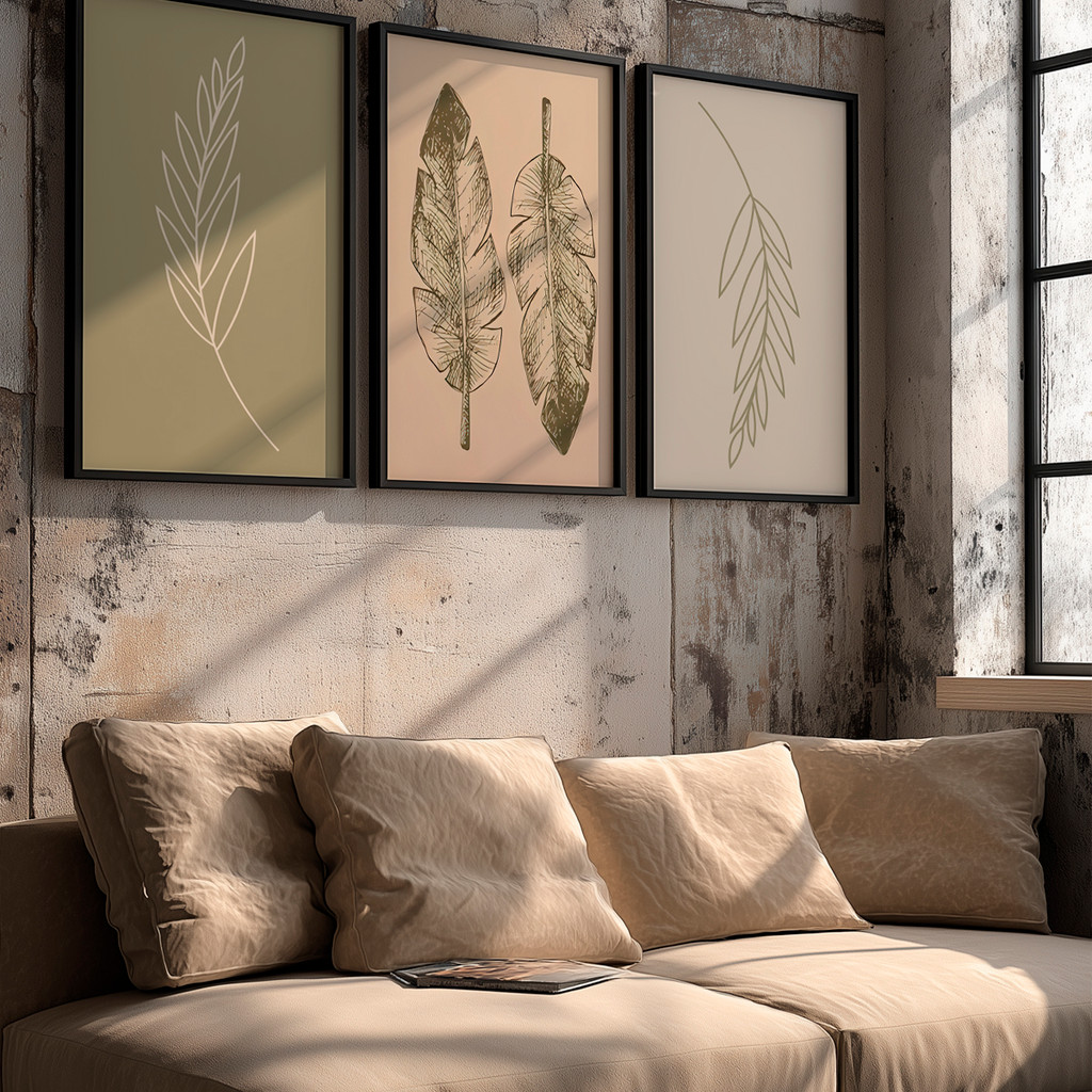 Kit 3 Quadros Decorativos Folhas em Traço Minimalista Moldura Carvalho – foto 10