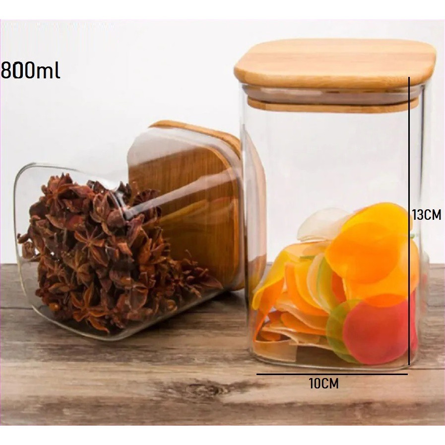 Pote Quadrado Transparente com Tampa de Bambu 500 ml a 1 L – foto 6