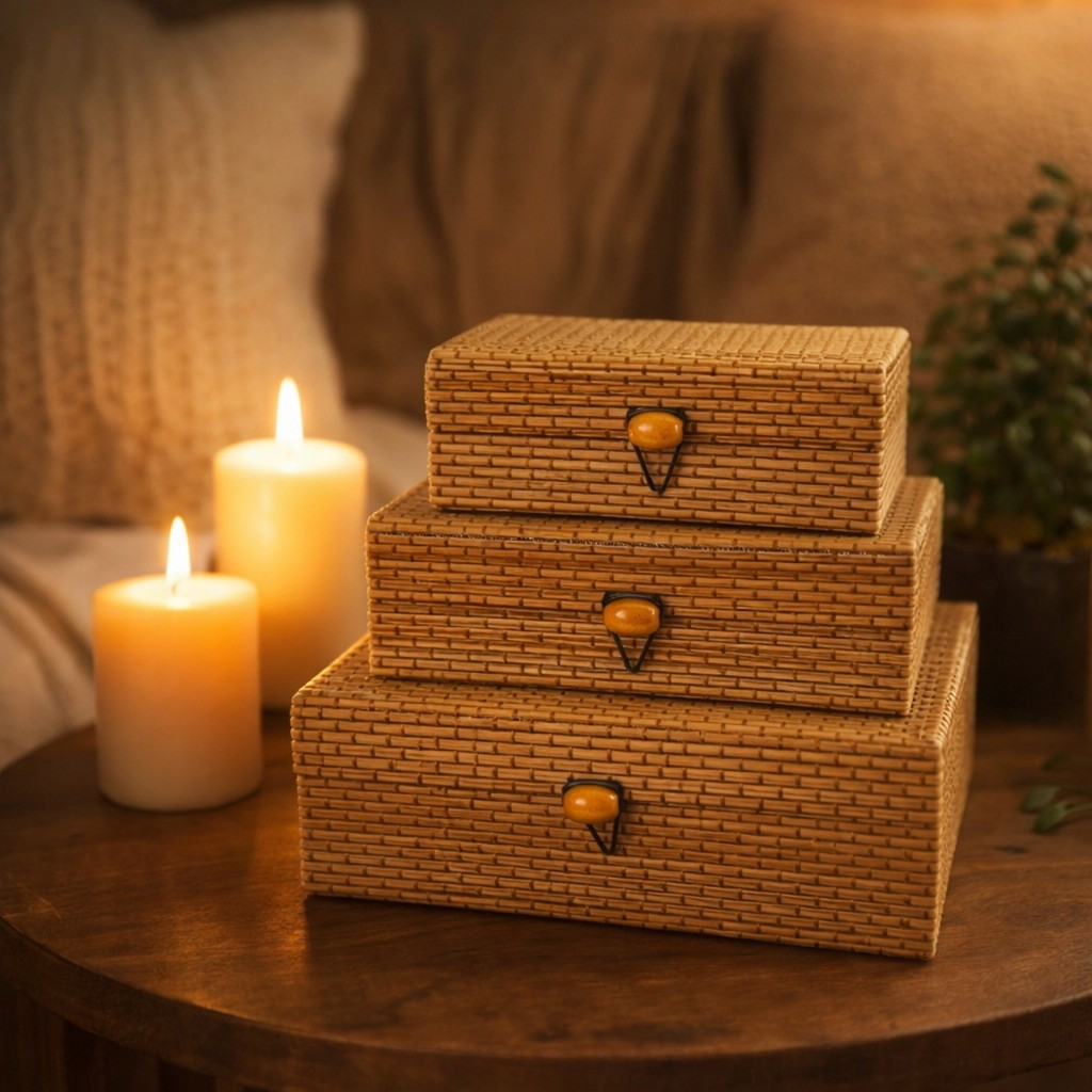 Kit 3 Caixas Organizadoras de Bambu com Tampa – foto 2