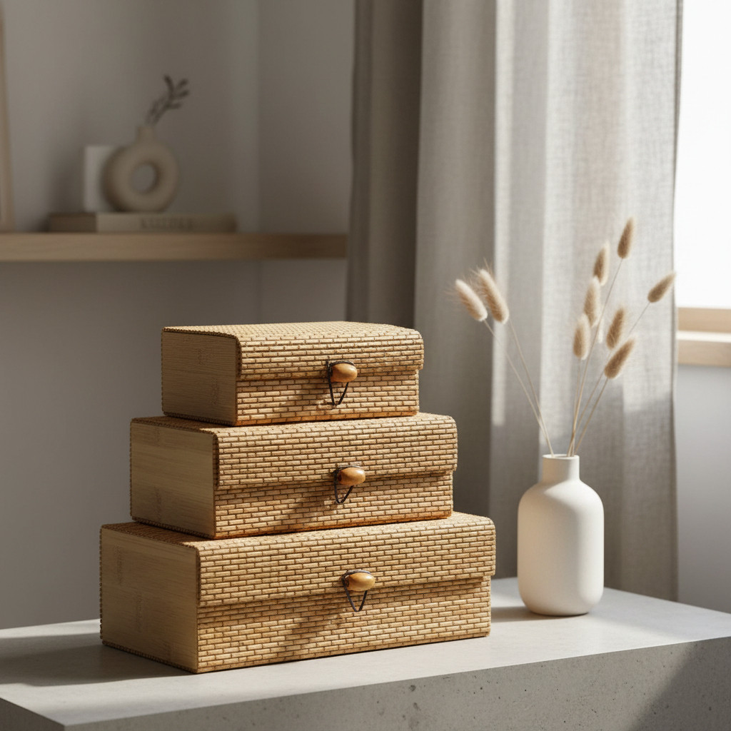 Kit 3 Caixas Organizadoras de Bambu com Tampa – foto principal