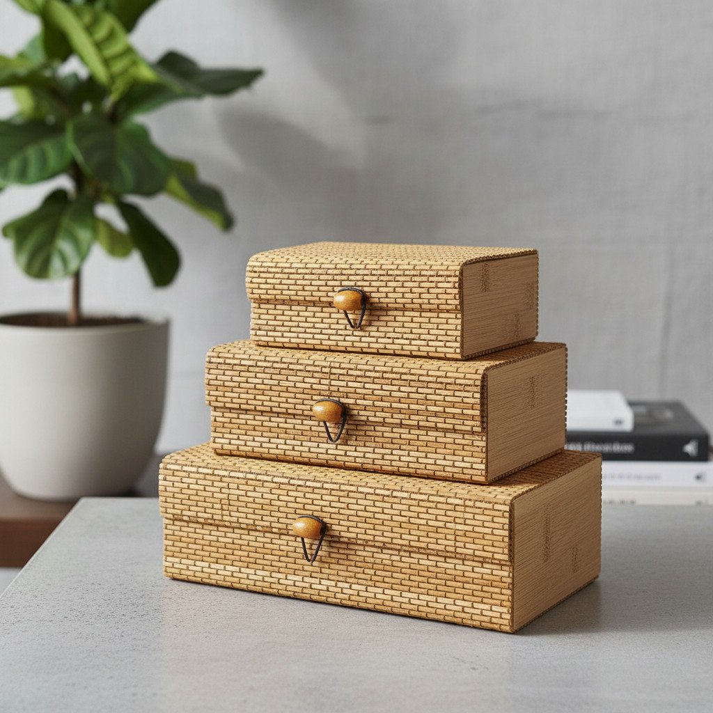 Kit 3 Caixas Organizadoras de Bambu com Tampa – foto 9