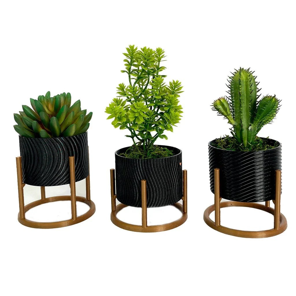 Trio de Vasos com Suporte de Ferro para Suculentas e Cactos – foto 2