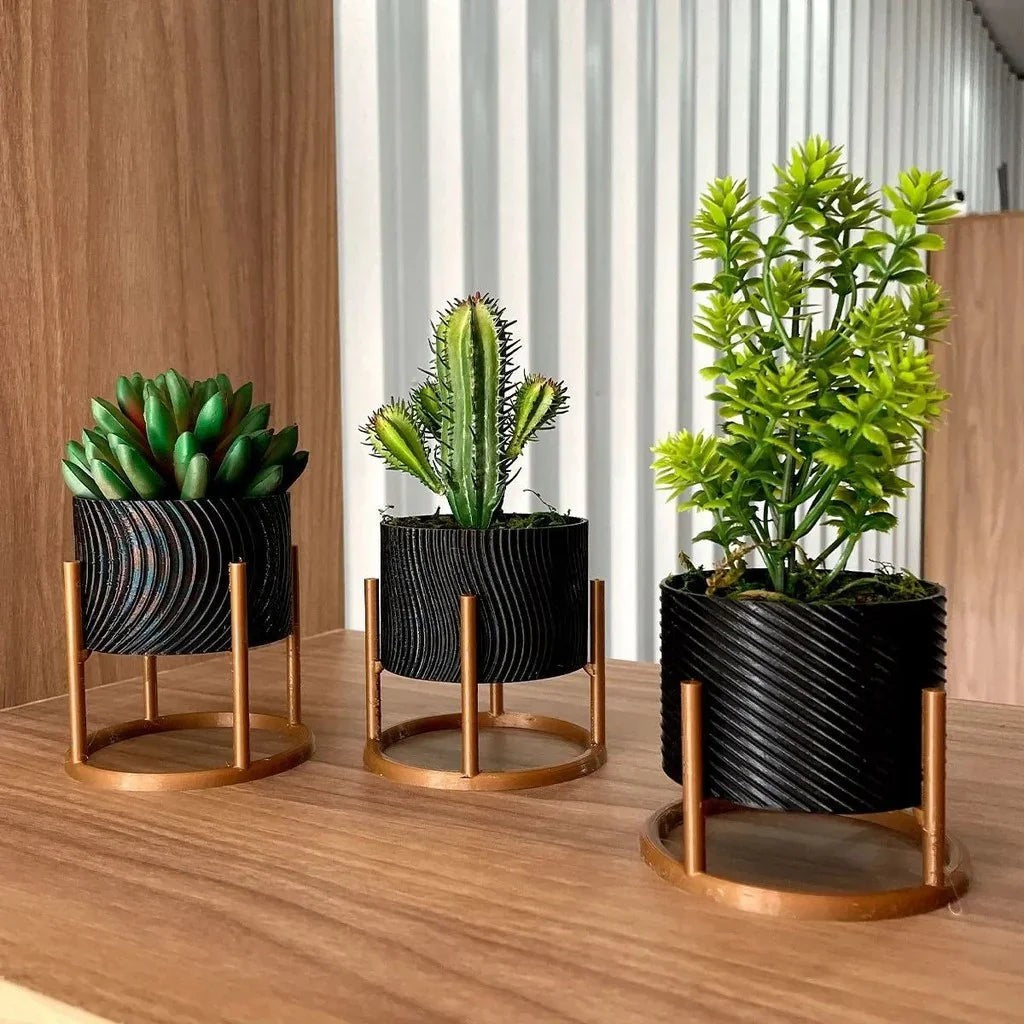 Trio de Vasos com Suporte de Ferro para Suculentas e Cactos – foto 3