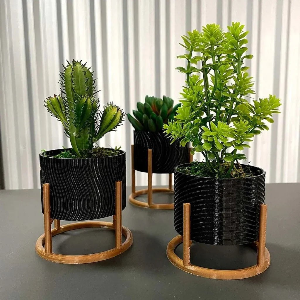 Trio de Vasos com Suporte de Ferro para Suculentas e Cactos – foto 4